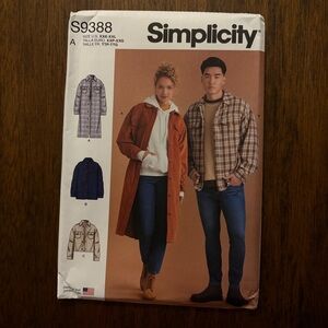 Simplicity Unisex Pattern S9388 for Shirt Jackets of Various Lengths